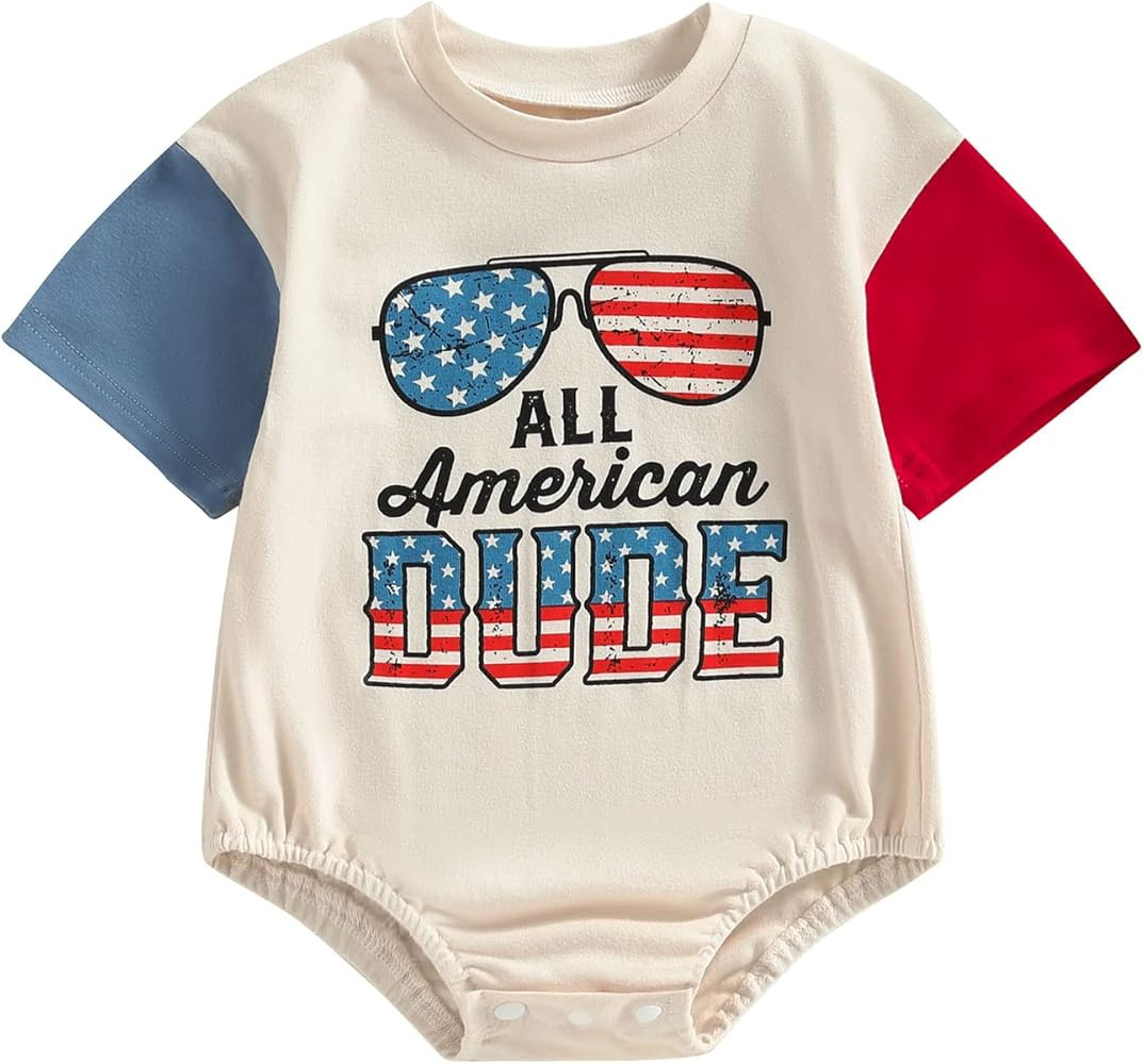 MoZiKQin Baby Boy Girl 4th of July Outfit Newborn Oversized USA Romper American Flag Onesie Indep... | Amazon (US)