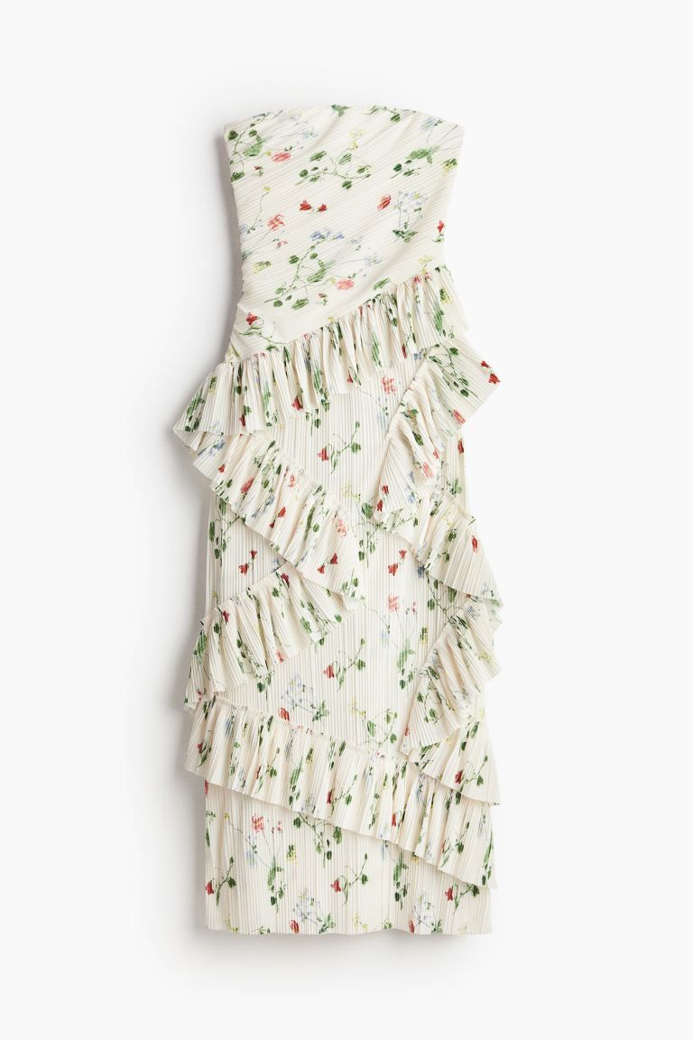 Ruffle-trimmed Bandeau Dress - White/floral - Ladies | H&M US | H&M (US + CA)