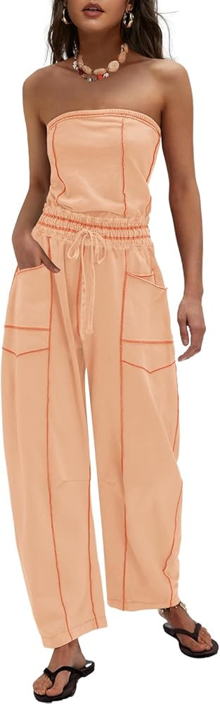 LAMISSCHE Womens Casual Strapless Jumpsuits off the Shoulder Summer Rompers Sleeveless One Piece ... | Amazon (US)