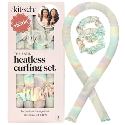 Kitsch Heatless Curling Set - Satin Heatless Curler, Heatless Curlers for Long & Short Hair, Hair Curler No Heat for Heatless Curls, Overnight Curls with 2 Satin Scrunchies & Blowout Rod - Aura | Amazon (UK)