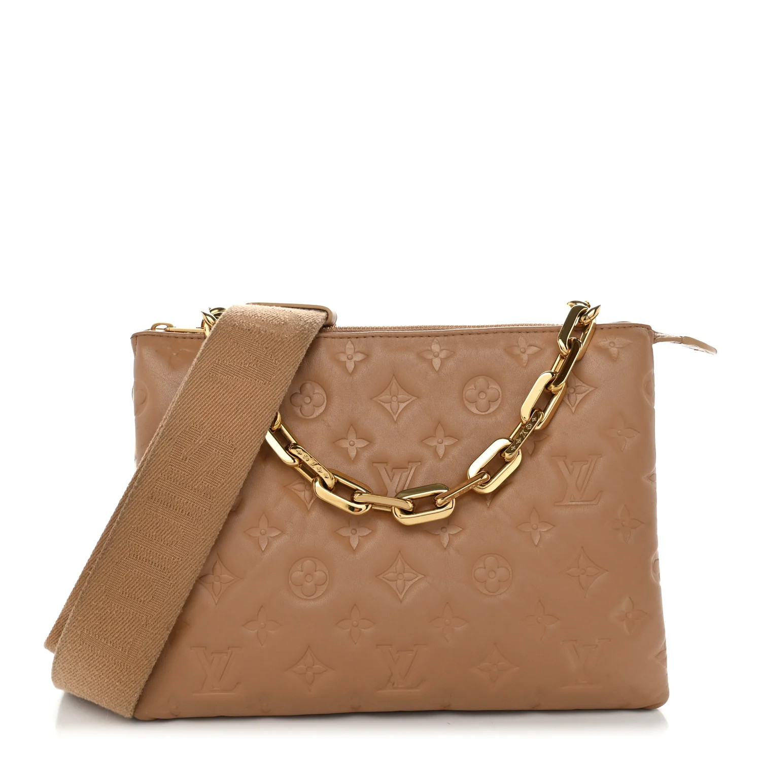 Louis Vuitton Lambskin Embossed Monogram Coussin PM Camel 1952878 | FASHIONPHILE (US)