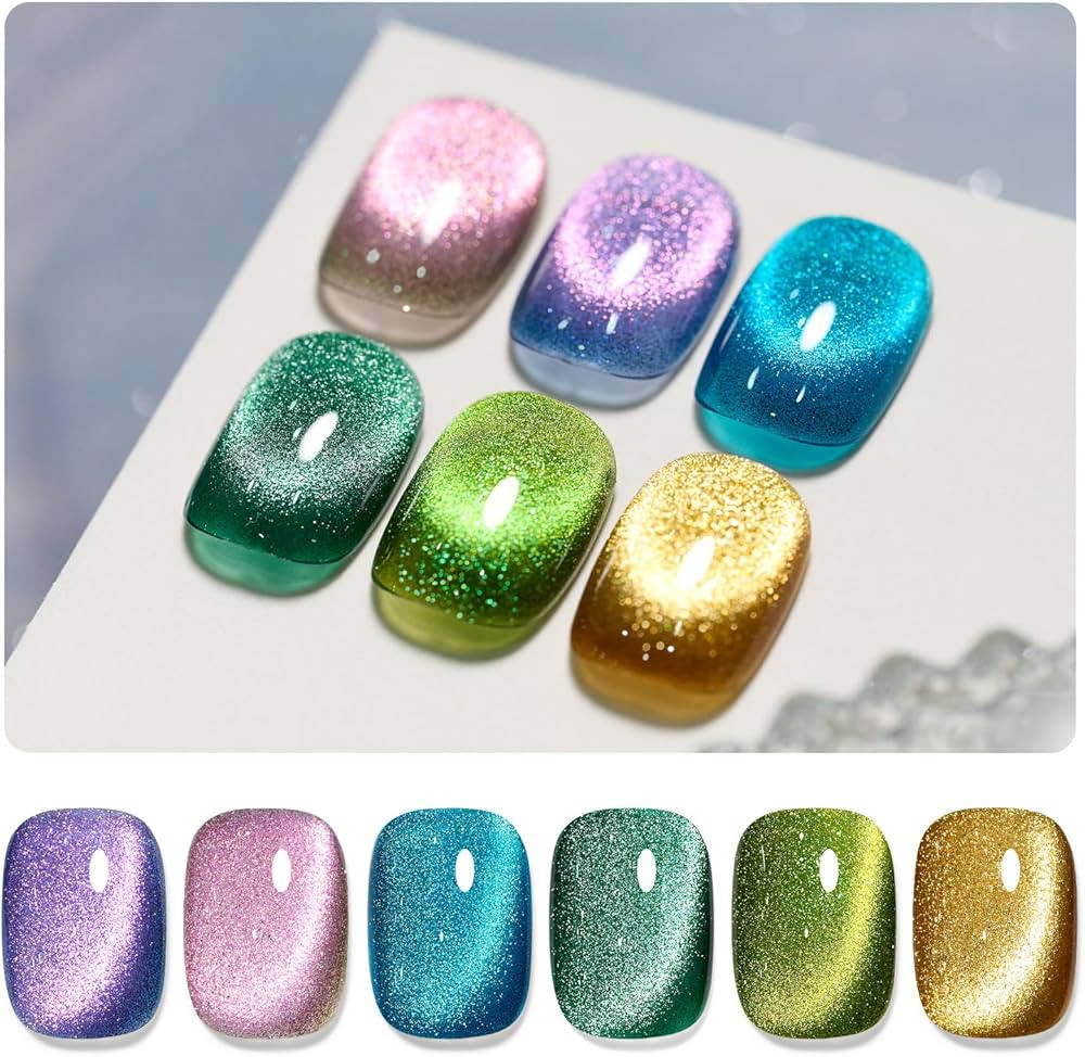 GAOY Glitter Cat Eye Gel Nail Polish Set with Magnet Colorful Galaxy for Holographic Cat Eye, Sal... | Amazon (US)