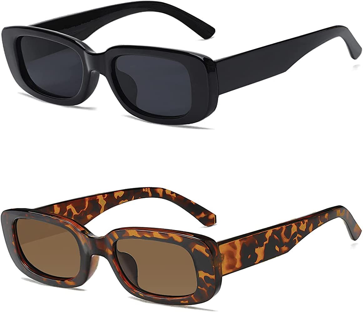 Rectangle Sunglasses for Women Black 90S Retro Sunglasses Trendy Y2K Aesthetic Sunglasses Square Vin | Amazon (US)
