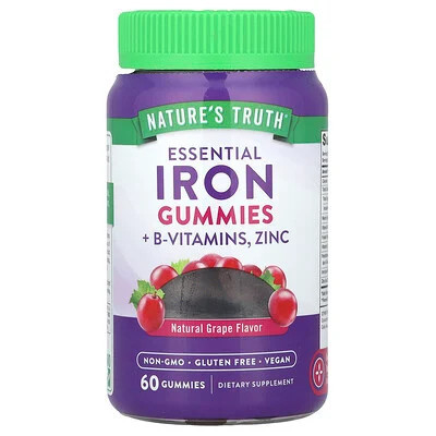 Nature's Truth, Essential Iron + B-Vitamins, Zinc Gummies, Natural Grape, 60 Gummies | iHerb