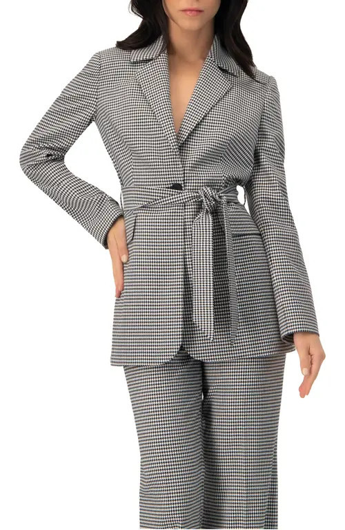 IVONNE Tailored Houndstooth Blazer with Belt in Black at Nordstrom, Size 8 | Nordstrom