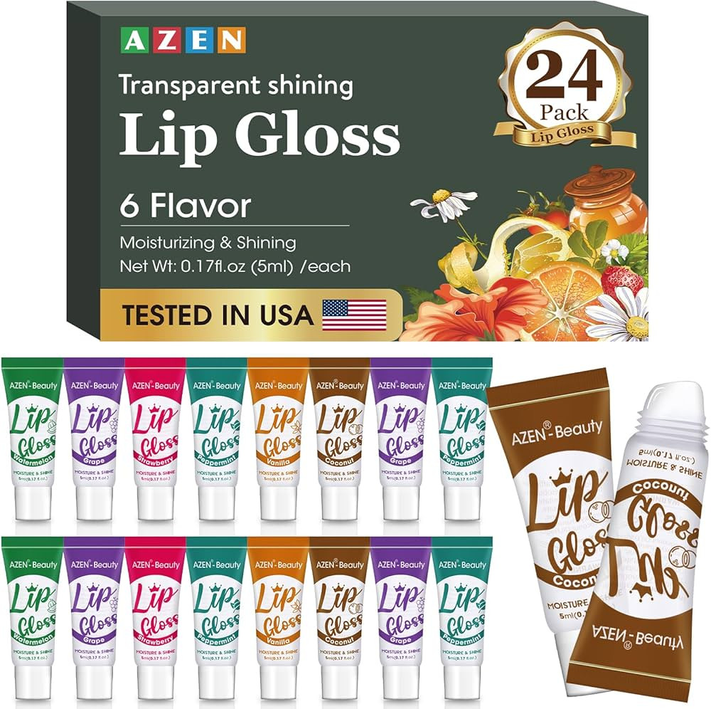 AZEN 24 Pack Lip Gloss Set, Clear Lip Gloss Bulk, Lip Oil for Dry Cracked Lips Moisturizing Hydra... | Amazon (US)