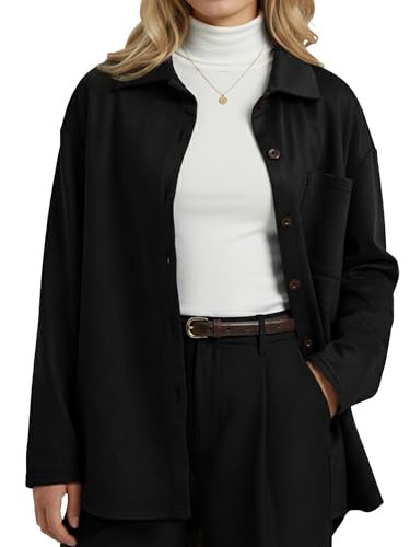 ENMAIN Faux Suede Womens Black Button Down Shirt Long Sleeve Blouses Dressy Casual Fall Tops Fashion Clothes | Amazon (US)