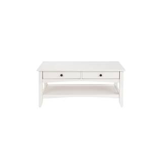 StyleWell Cedar Springs Rectangular White Wood 2 Drawer Coffee Table (42 in. W x 18.11 in. H) CT ... | The Home Depot