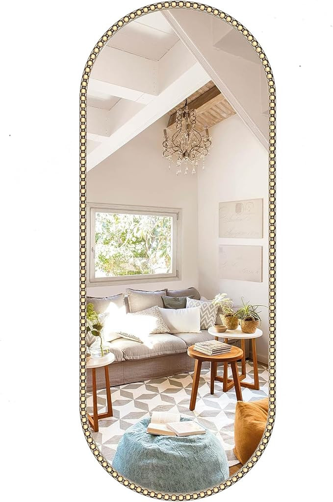Champagne Bronze Bathroom Mirror with Beaded, 16"x48" Oval Full Length Mirror for Wall Decorated,... | Amazon (US)