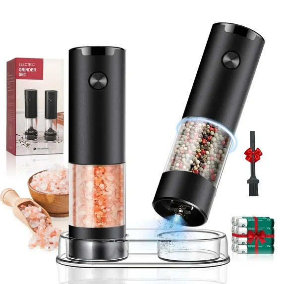 M Buder Electric Salt and Pepper Grinder Set, Automatic Battery Pepper Mill Shakers Adjustable Co... | Walmart (US)