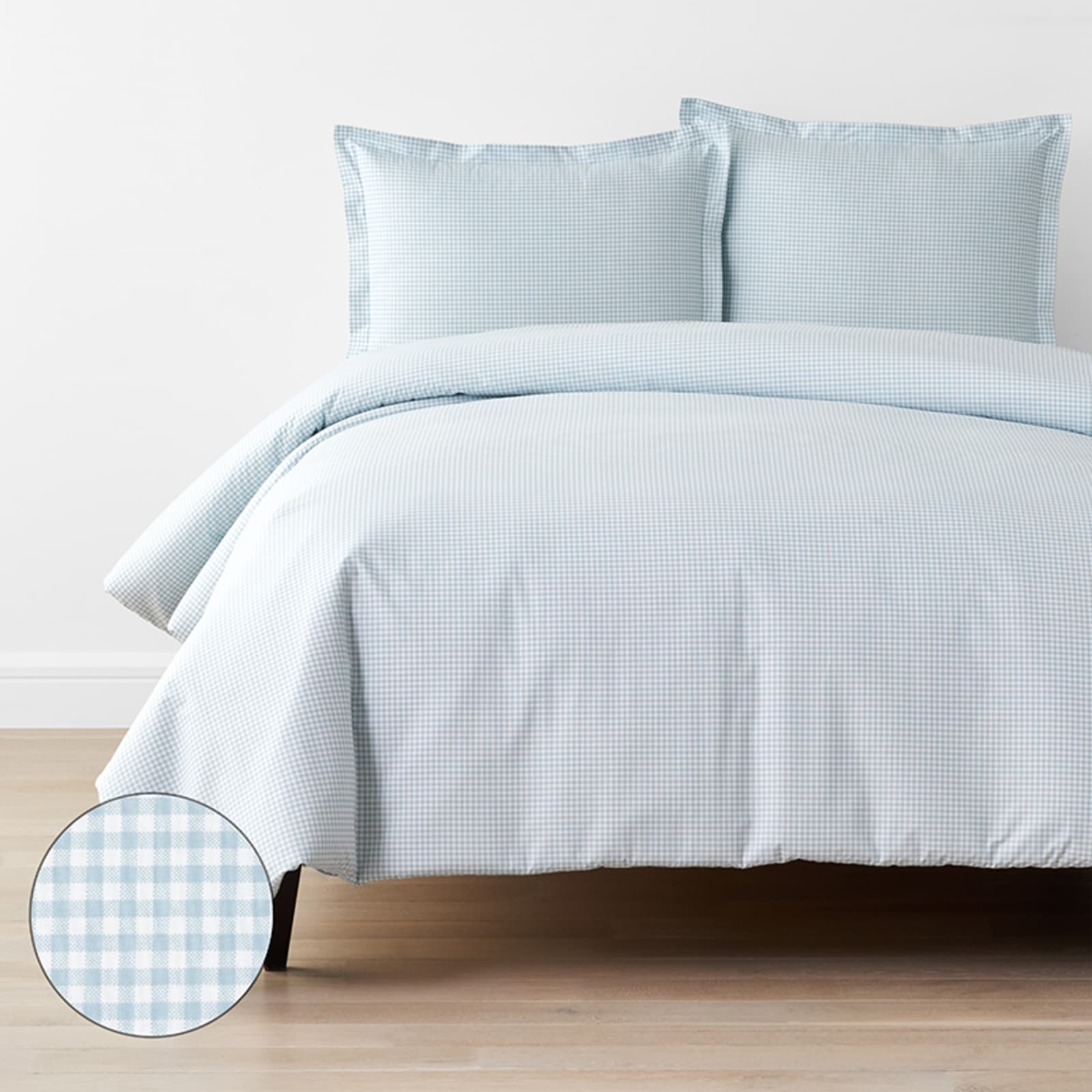 Ditsy Gingham Classic Cool Organic Cotton Percale Duvet Cover Set - Blue, Twin/Twin XL | The Company Store