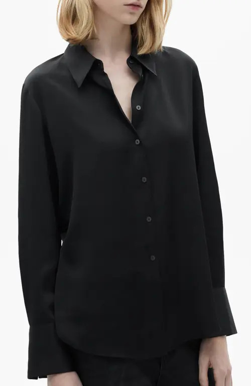 MANGO Satin Button-Up Shirt in Black at Nordstrom, Size 6 | Nordstrom