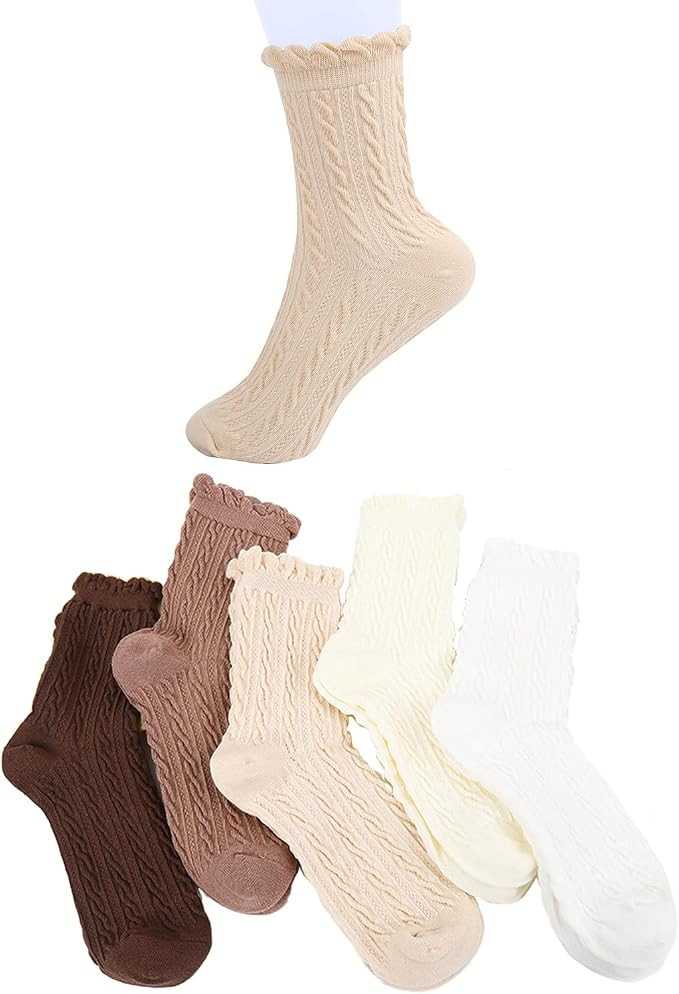 Soft Cotton Women Socks Ruffle Frilly socksCrew Socks Cute Lovely Lace Novelty Socks for Women 5 ... | Amazon (US)