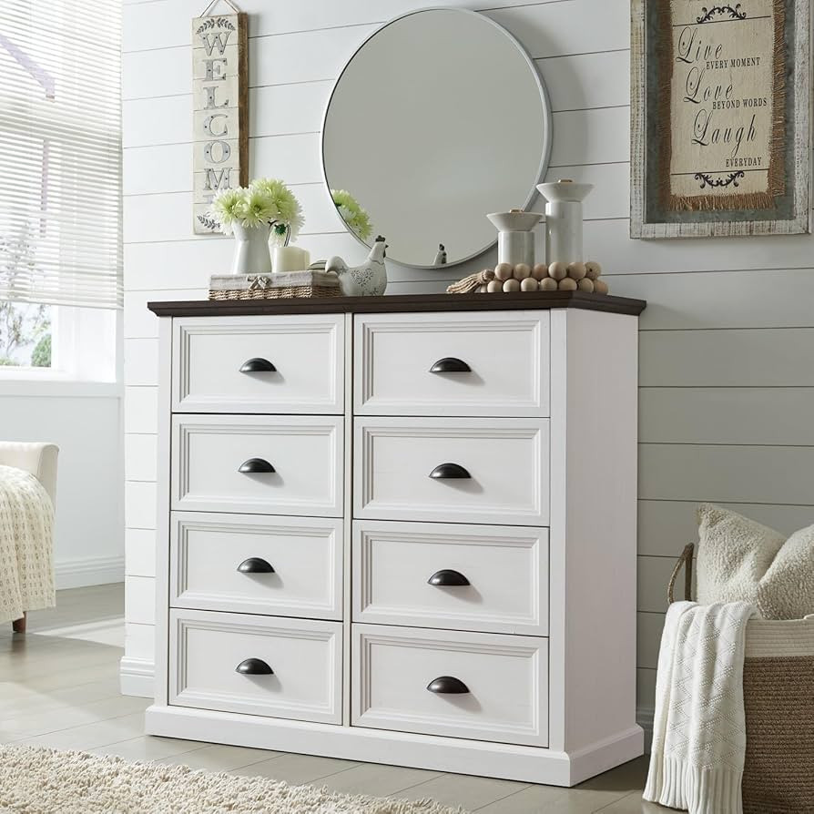 Farmhouse 8 Drawer Dresser for Bedroom, Tall Chest of Drawers, Chest of Drawers Organizer Storage... | Amazon (US)