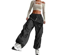 ONIRIKE Women's Parachute Pants Drawstring Elastic Waist Sweatpants Loose Baggy Y2K Cargo Pants T... | Amazon (US)