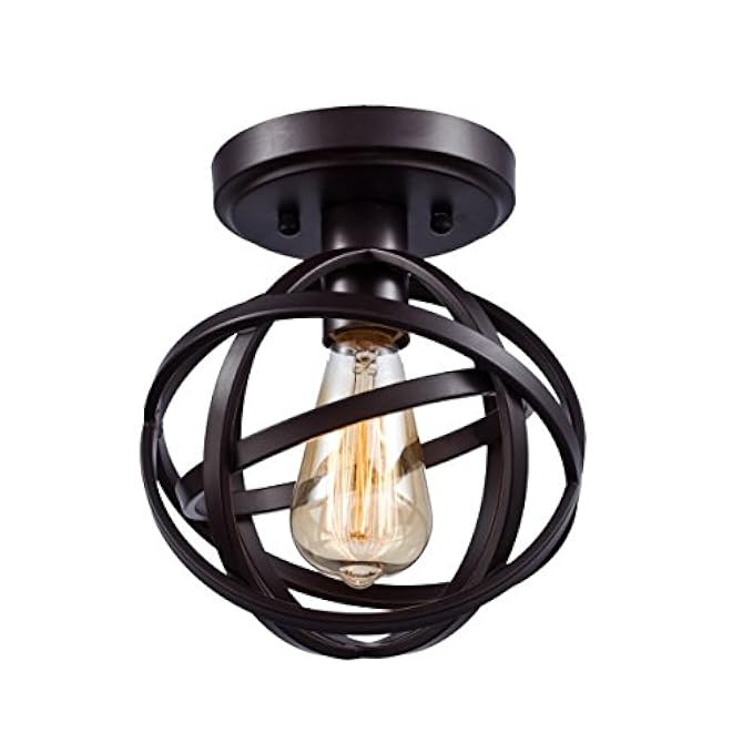 Dazhuan Antique 1-Light Metal Globe Chandelier with Cage Flush Mount Ceiling Lamp Light Fixture | Amazon (US)