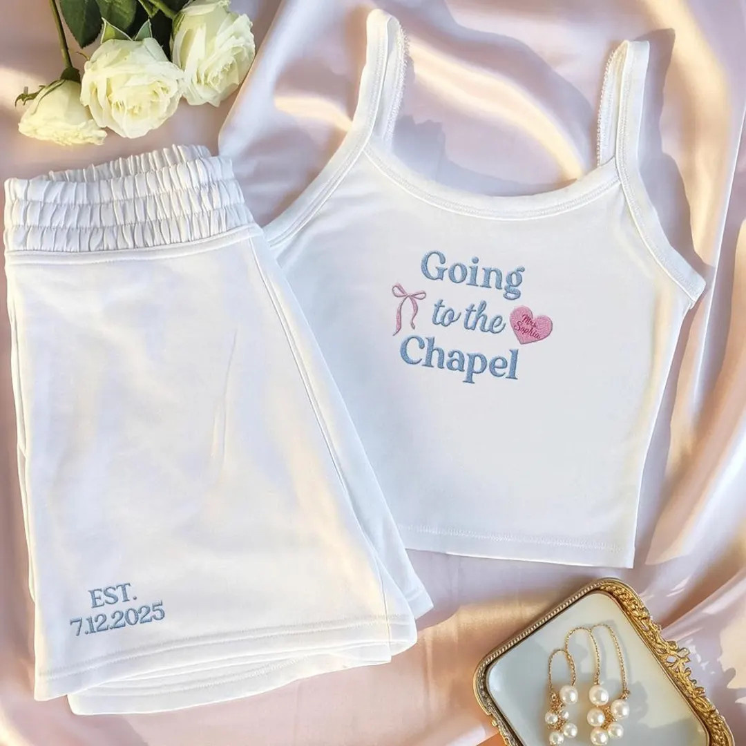 Custom Embroidered Bride Tank Top Set, Tank Shorts or Joggers Bride Set, Going to the Chapel Tank... | Etsy (US)