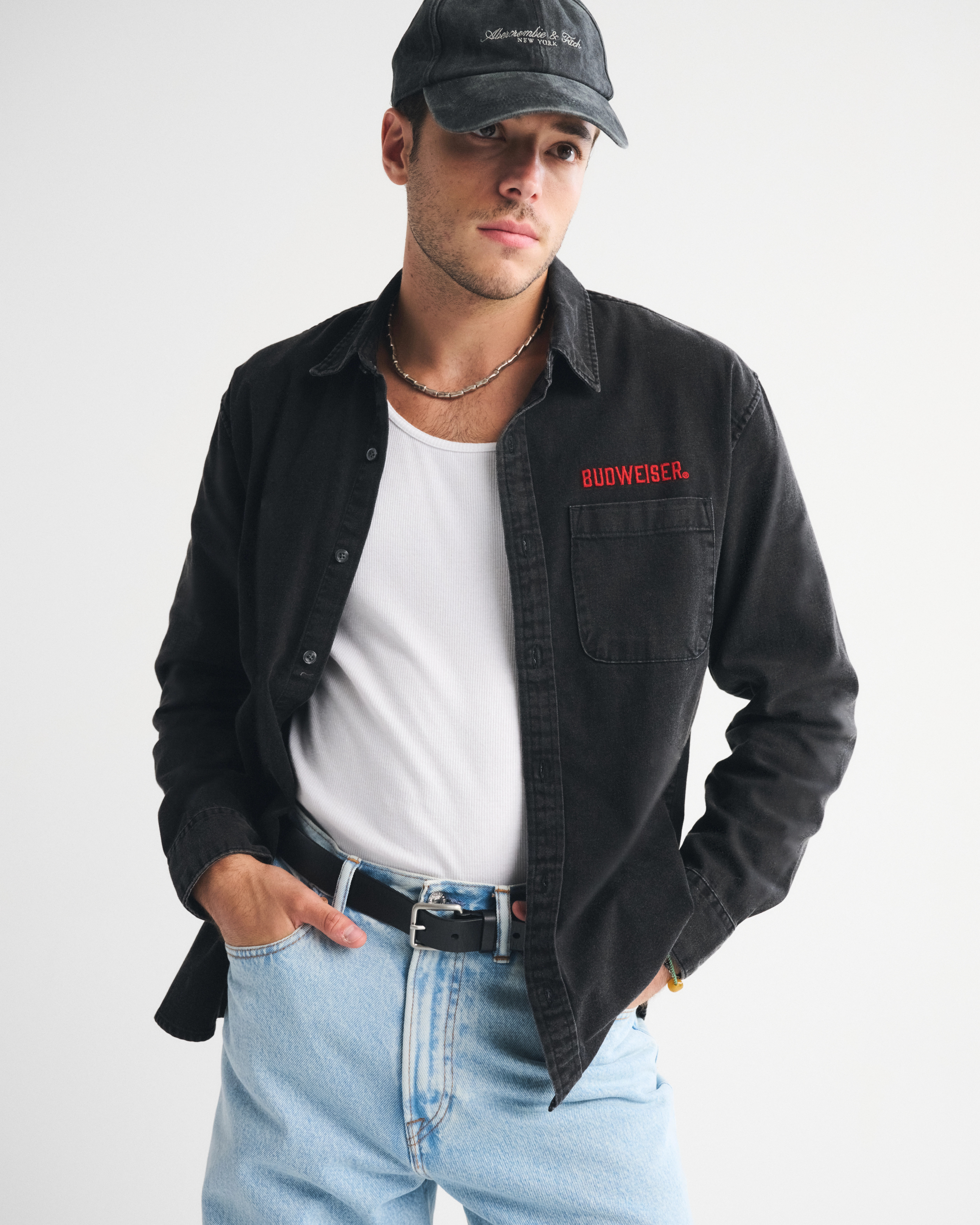 Budweiser Denim Button-Up Shirt | Abercrombie & Fitch (US)
