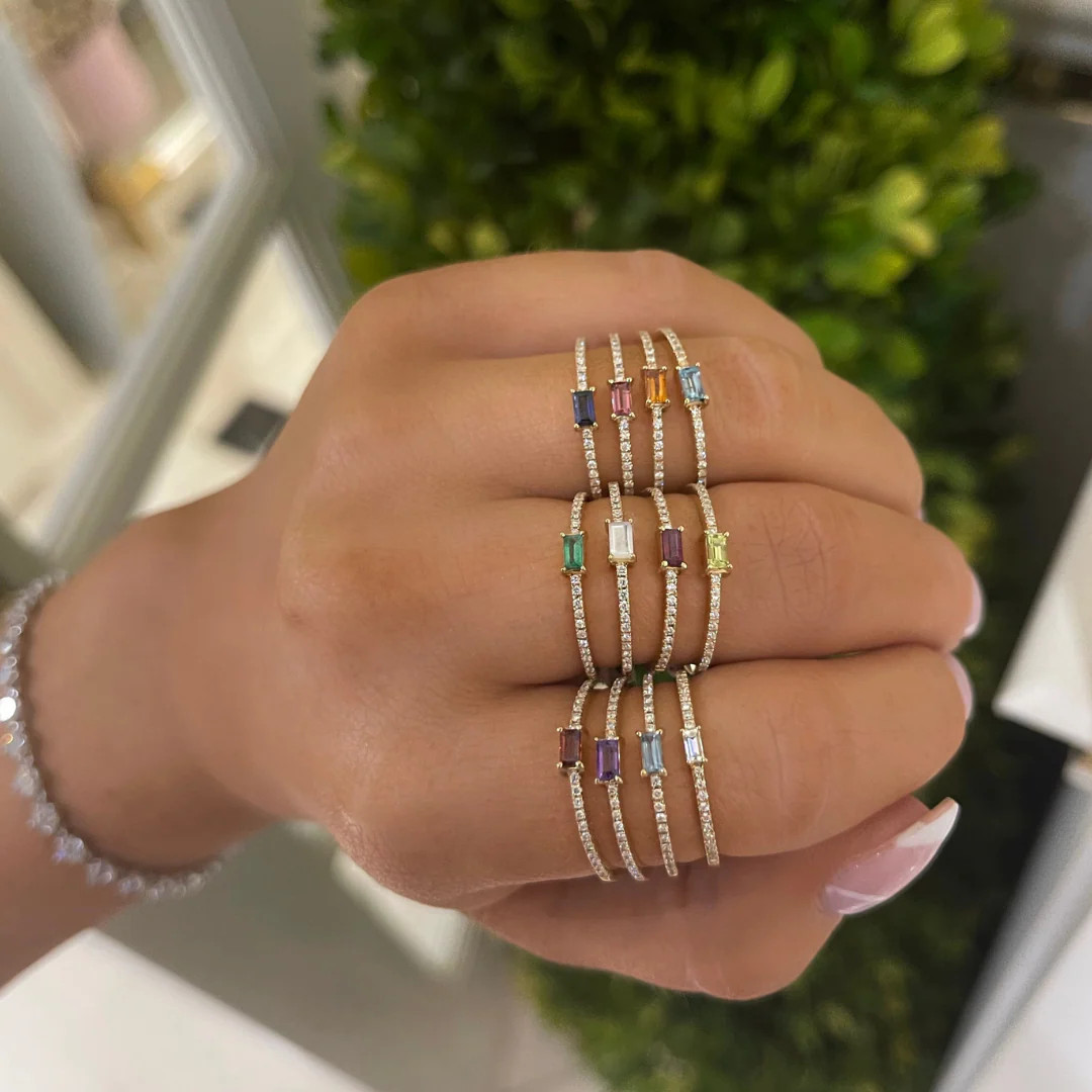 Baguette Birthstone and Diamond Stacking Band Ring | RW Fine Jewelry
