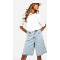 Womens Light Blue Acid Wash Longline Denim Jorts - 10 | boohoo (US & Canada)