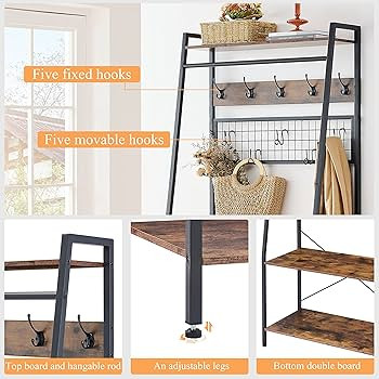 Hoctieon 3-Tier Coat Rack Shoe Bench with 10 Hooks, Sturdy Hall Tree for Boots Storage, Coat Rack... | Amazon (US)