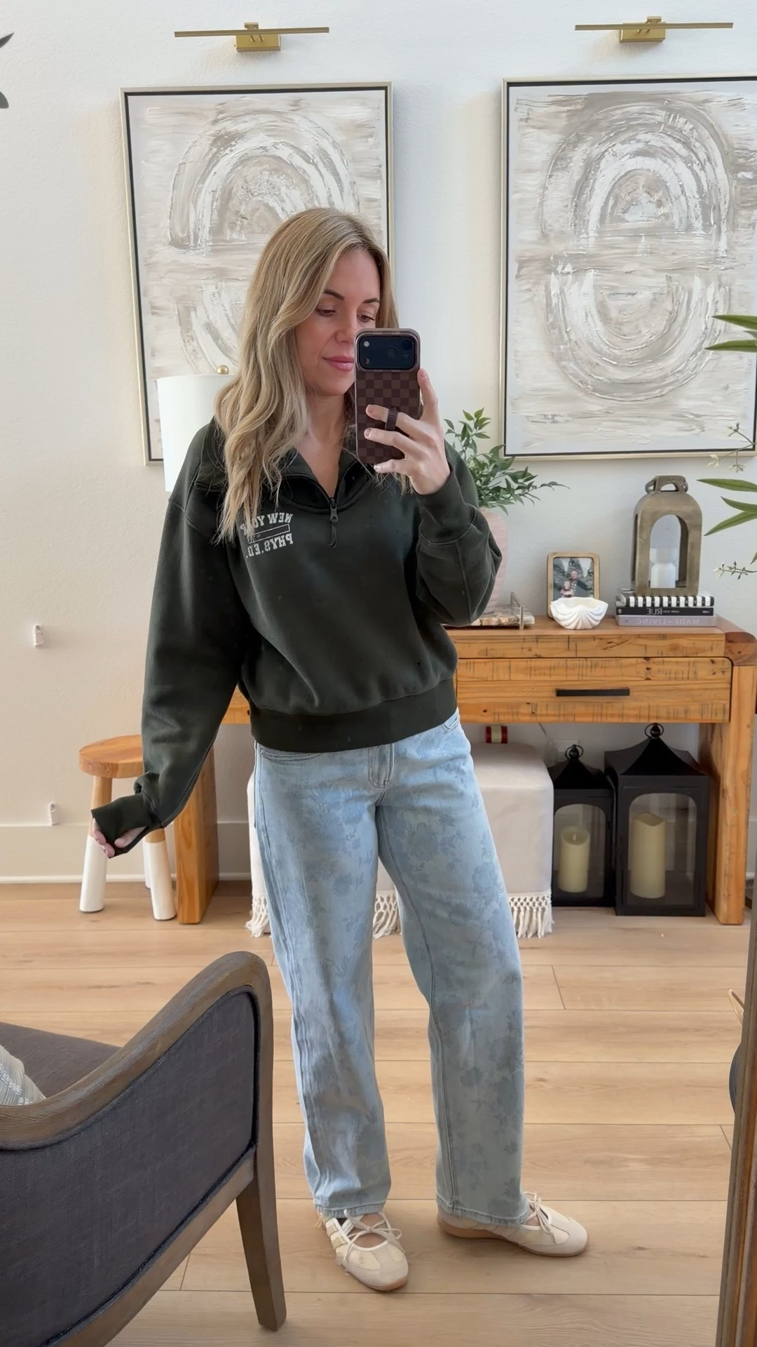 Wearing my true size 4 in the floral jeans and regular length. I’m 5’7. Sized down in the top to XS but didn’t really need to, that’s his what size they had. 

#LTKActive