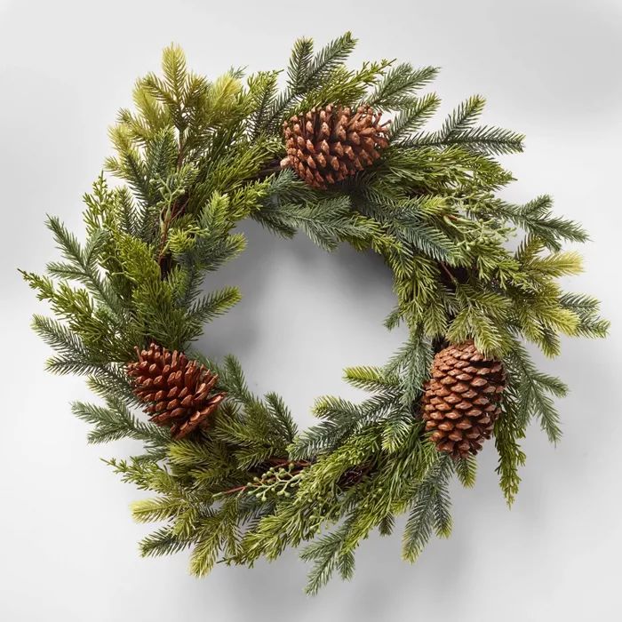 20in Unlit Mixed Greenery and Pinecone Artificial Wreath - Wondershop&#8482; | Target
