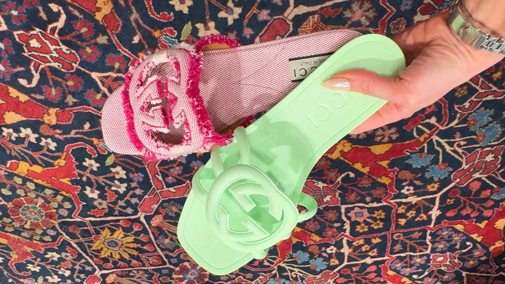 Gucci slide sandals : 3 different flat summer sandals for your next vacation. The Gucci rubber slide sandals are the most practical of all of them for the beach and pool and comes in several colors. The other 2 are smarter everyday flat shoes for summer 🌞 

#LTKVideo #LTKshoecrush #LTKSeasonal