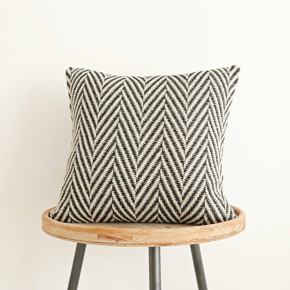 Jonhier Black White Chevron Square Throw Pillow Cover, Boho Farmhouse Geometric Pattern Cushion C... | Amazon (US)