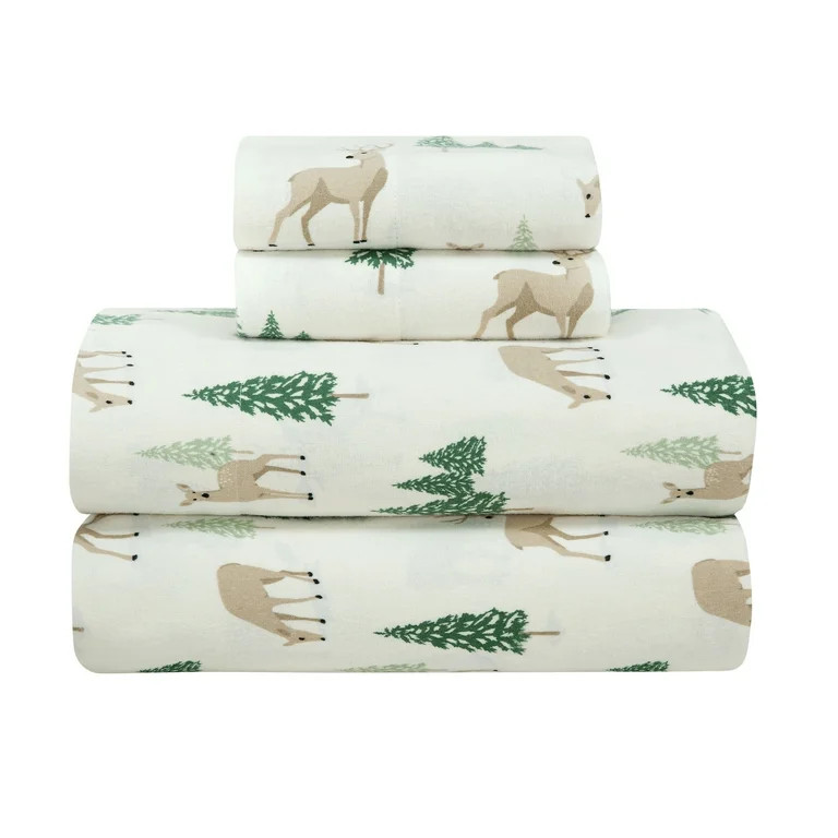 Mainstays 4-Piece Peace Full Deer Flannel Adult Sheet Set, King | Walmart (US)