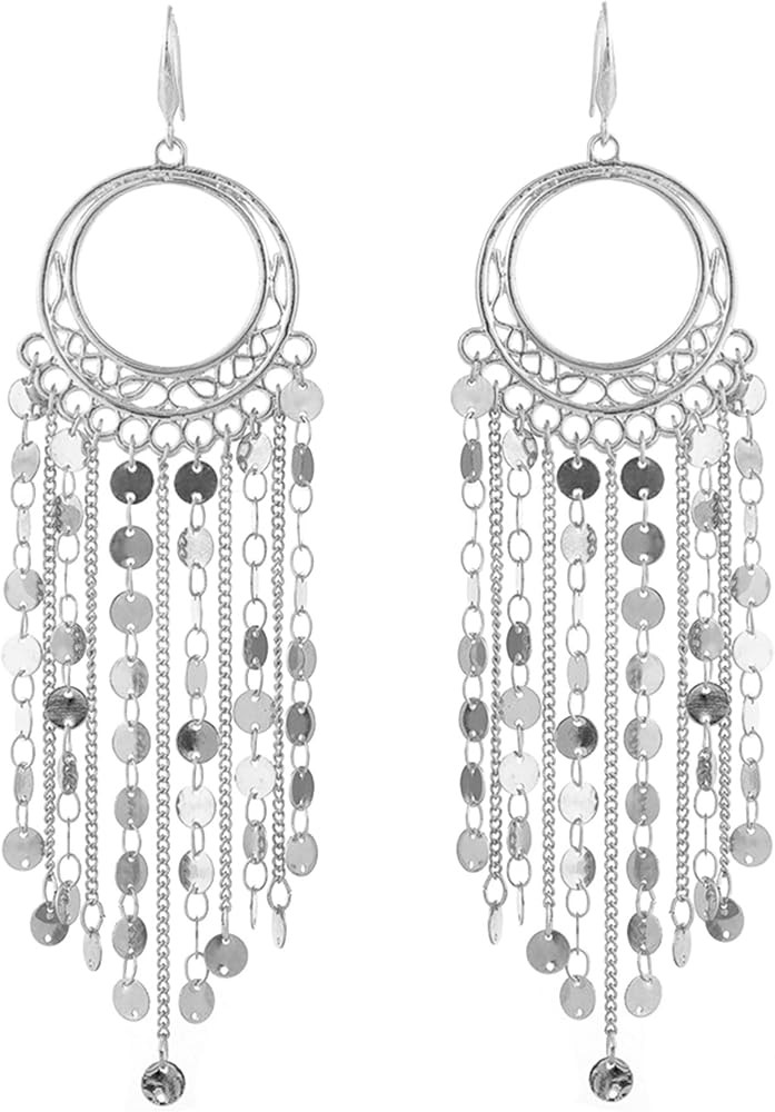 Bohemian Boho Tassel Dangle Drop Earrings for Women – Lightweight Filigree Gypsy Coin Chandelie... | Amazon (US)