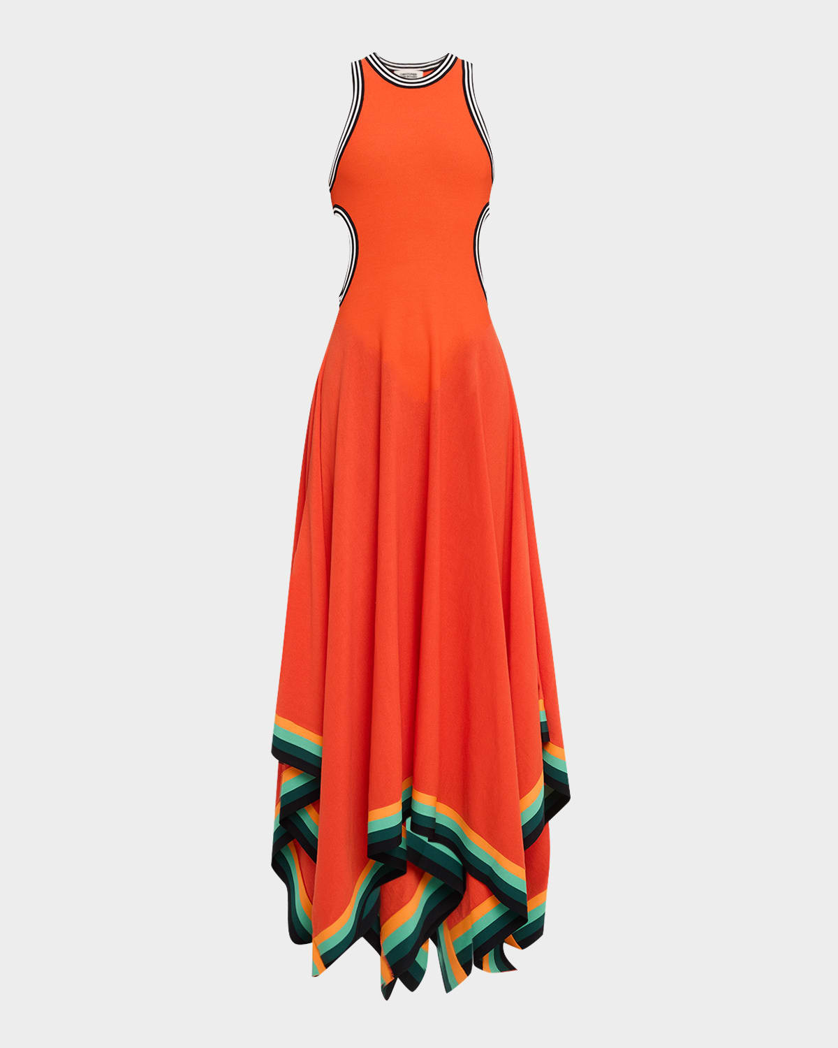Striped Cutout Handkerchief-Hem Maxi Tank Dress | Neiman Marcus