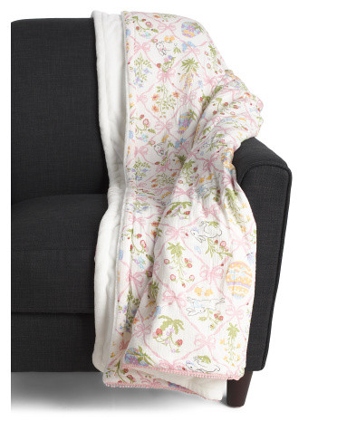 Bunny Botanical Bow Throw, Cotton/Polyester | TJ Maxx