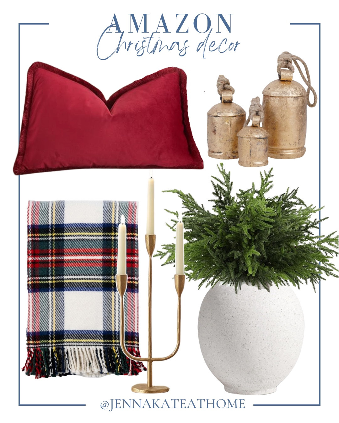 Amazon Christmas decor includes vase, greenery stems, gold candelabra, plaid throw, gold bells, and red throw pillow.

Home decor, holiday home decor, Christmas decor

#LTKSeasonal #LTKHome #LTKHoliday