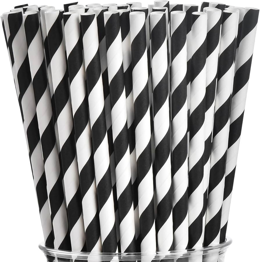 ALINK 100 Black and White Striped Paper Straws, Biodegradable Disposable Drinking Straws for Hall... | Amazon (US)