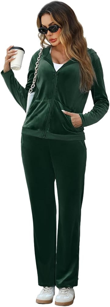 Marvmys Velour Tracksuit Womens 2 Piece Outfits Velvet Sweatsuit Jogging Suit Full Zip Up Hoodie ... | Amazon (US)