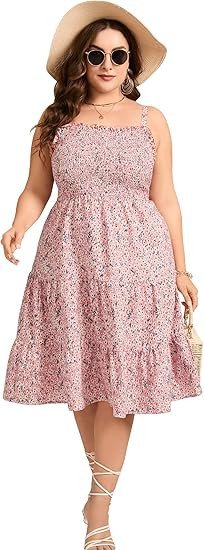 ShopWonder Plus Size Dresse Womens Square Neck High Waist Smocked Ruffle A Line Tiered Flowy Maxi... | Amazon (US)