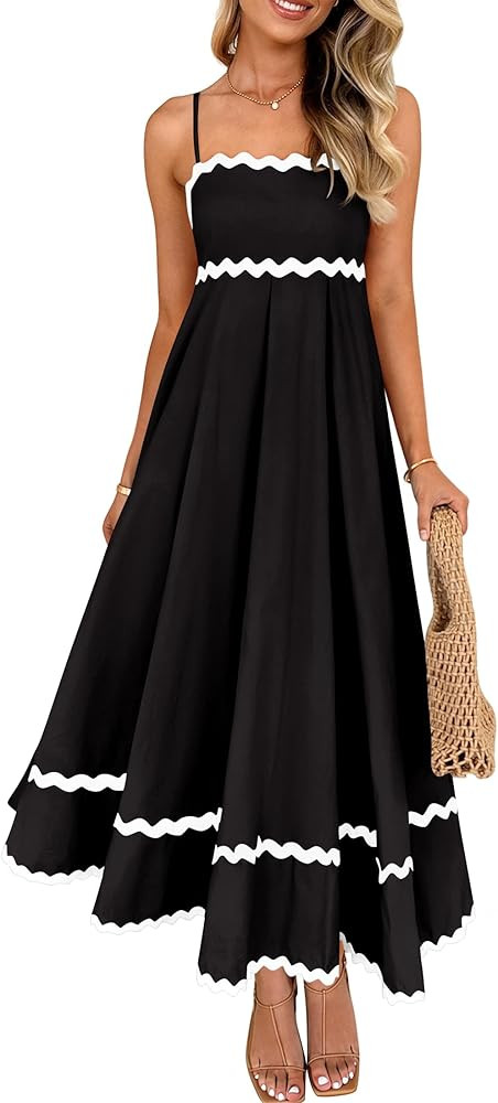 ZESICA Women's 2026 Summer Spaghetti Straps Sleeveless Backless Sundress Flowy Smocked Lace Swing... | Amazon (US)