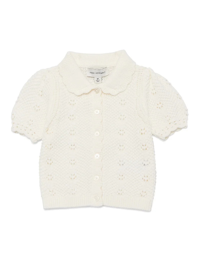 Free Assembly Kids and Toddler Cotton Pointelle Cardigan Sweater with Short Sleeves, Sizes 12M-3T... | Walmart (US)