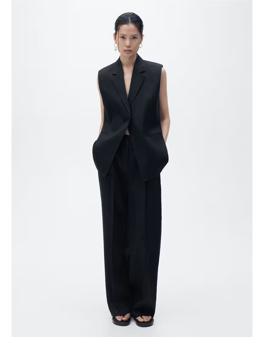 Mango 100% linen straight trouser co-ord in black | ASOS (Global)