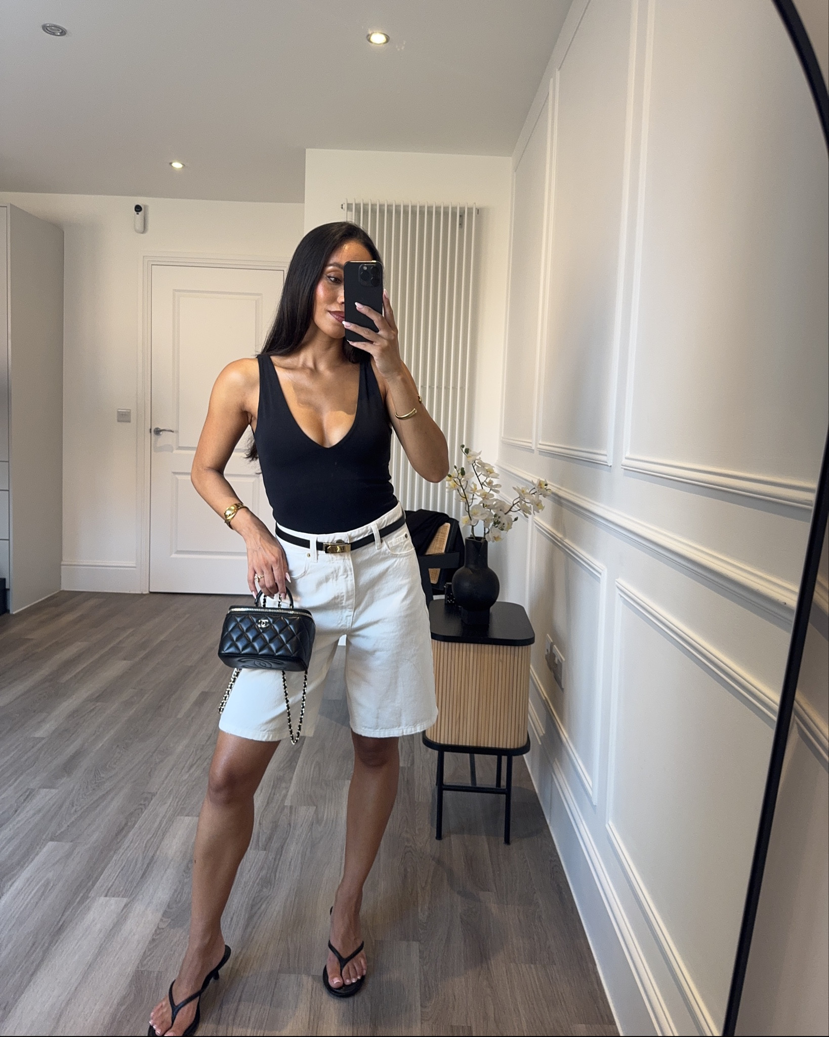 Summer outfit of the night 🖤 paired with a black blazer.. the most perfect fitting bodysuit & it comes in other colours (I wear size XS

White denim shorts, black bodysuit, black sandals 

#LTKsummer #LTKdatenight #LTKstyletip