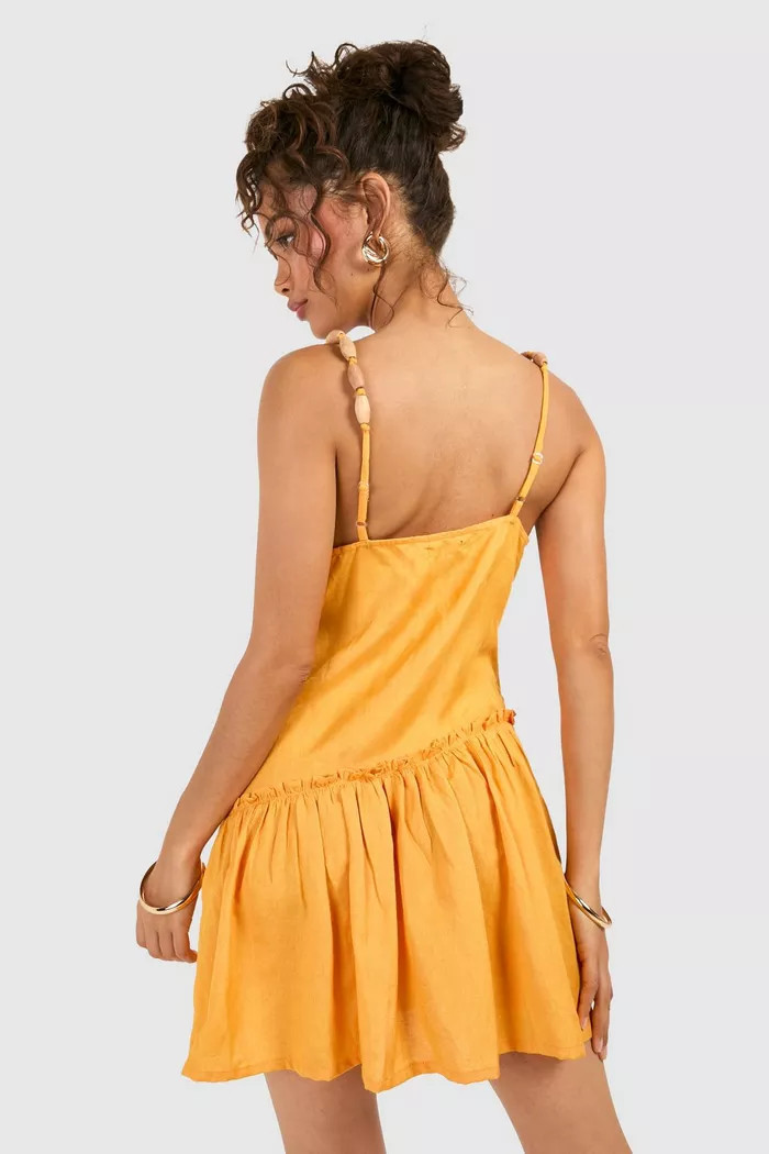 Linen Look Beaded Mini Dress | boohoo (US & Canada)