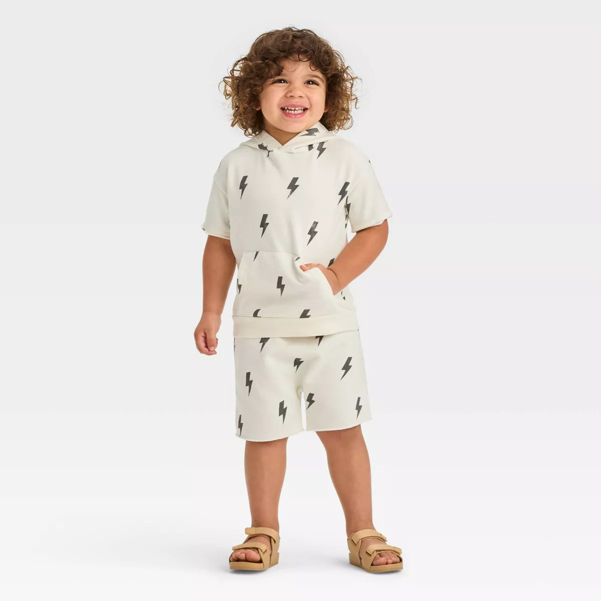 Grayson Mini Toddler Boys' French Terry Lightning Bolt Shorts - Off-White | Target