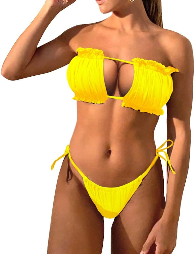 ZAFUL Women Swimsuit Smocked Frilled Bathing Suit Daisy Tie Dye Bikini Set | Amazon (US)
