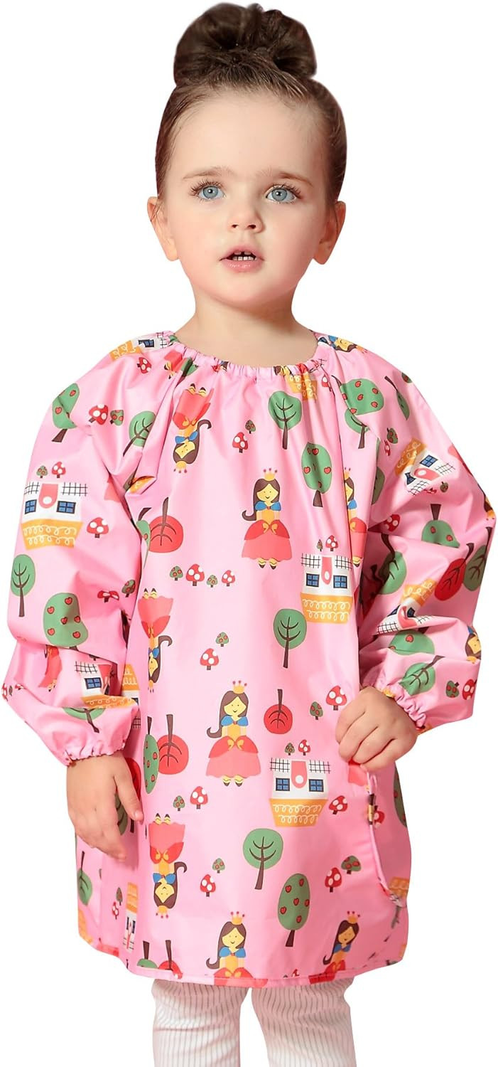 Children's Waterproof Bib Smock Pullover Sleeved Cartoon Pattern Kids Art Apron | Amazon (US)