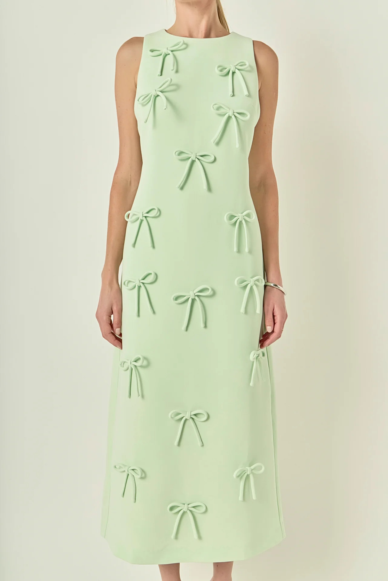 All-Over Bow Detail Sleeveless Midi Dress | English Factory