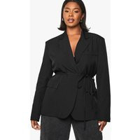 Womens Plus Shoulder Pad Belted Blazer - Black - 12 | boohoo (US & Canada)