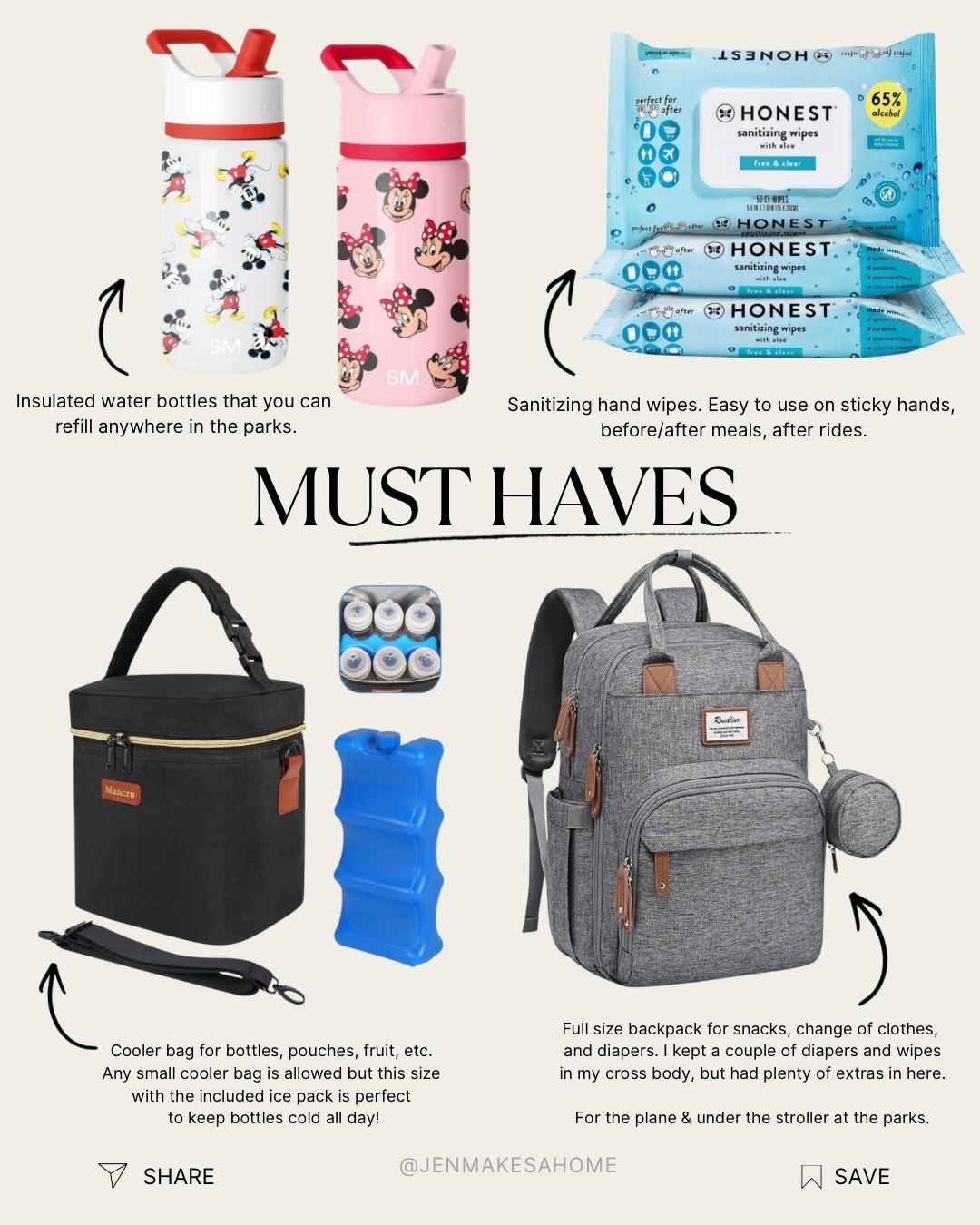 My Disney (and travel) must haves with infants and toddlers!

-Reusable water bottles to refill in the airport and at the parks 
-Honest sanitizing hand wipes 
-This specific cooler and bottle bag with included ice pack. These kept my babies bottles cold all day in the parks and on the plane!
-A full size diaper bag with an included changing pad.


#LTKBaby #LTKTravel #LTKmomlife