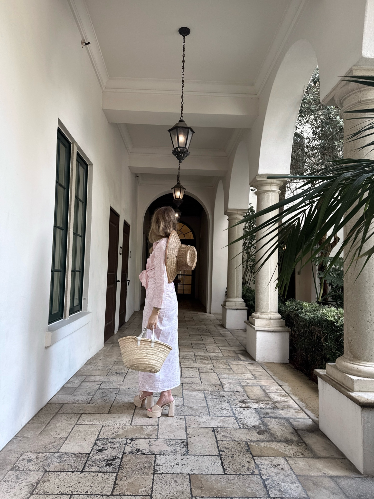 Look from yesterday! Veronica Beard hat, Julia Amory shirt and pareo, and Larroude mules!