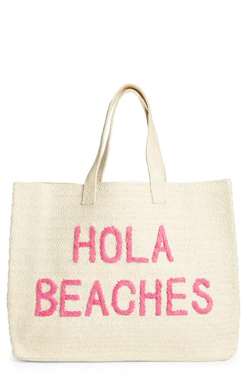 btb Los Angeles Hola Beaches Straw Tote in Natural/Fushia at Nordstrom | Nordstrom